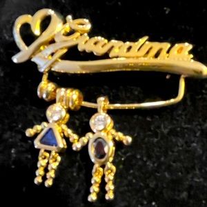 GRANDMA HEART BROOCH with 2 Charms - Girl December, Boy January  (Birthstones)